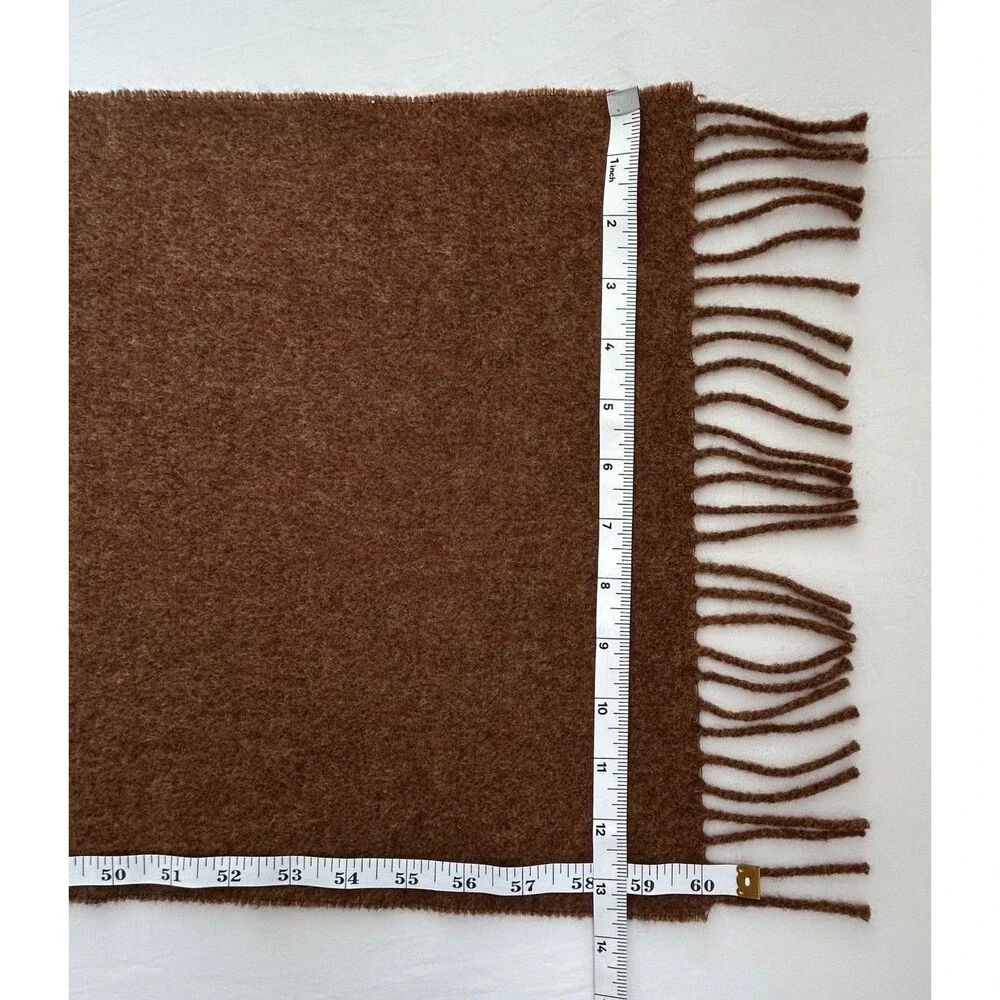 NWT Italian Wool Fringe Scarf Brown Solid Warm 60